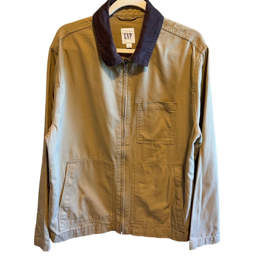 Gap Men's Relaxed Canvas Utility Jacket Brown Corduroy Collar Front Zipper M - Picture 2 of 12